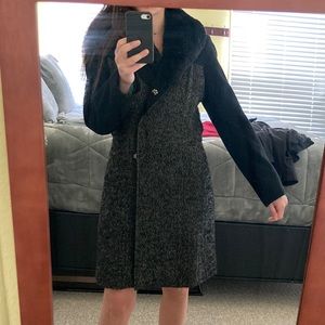 New York & Company Black & Grey Faux Fur Coat